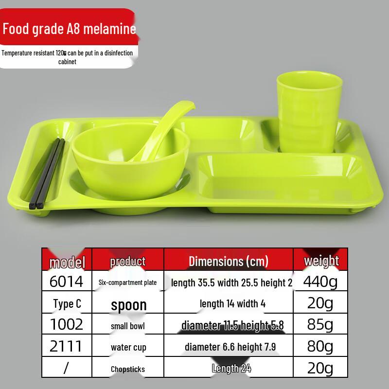 Thickened Melamine 6-Compartment Divided Meal Plate