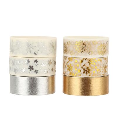 6Rolls/Set Stationery Gold Foil Bronzing Washi Tape Decorative Sticker Flower Plant Masking Tape