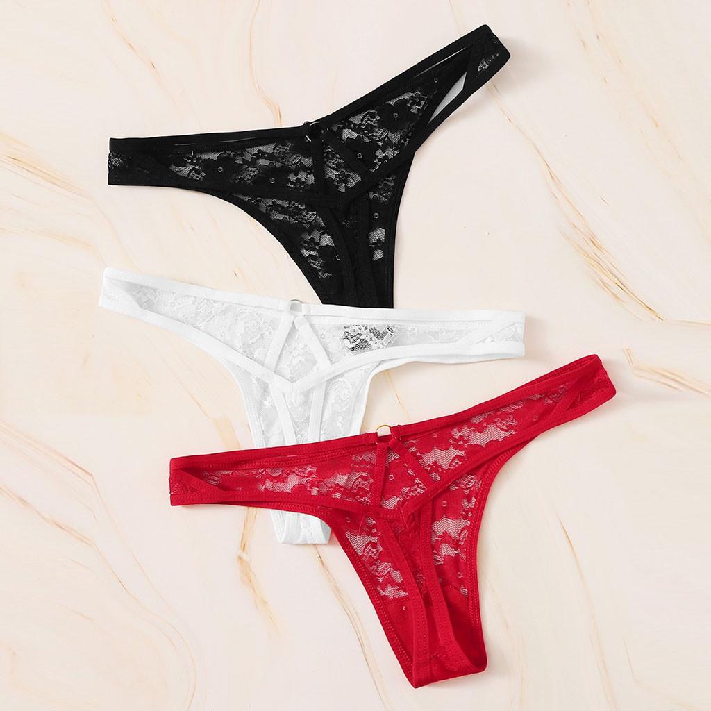 3PC Women Lace Flowers Hollow Underwear Panties G-string Lingerie Thongs