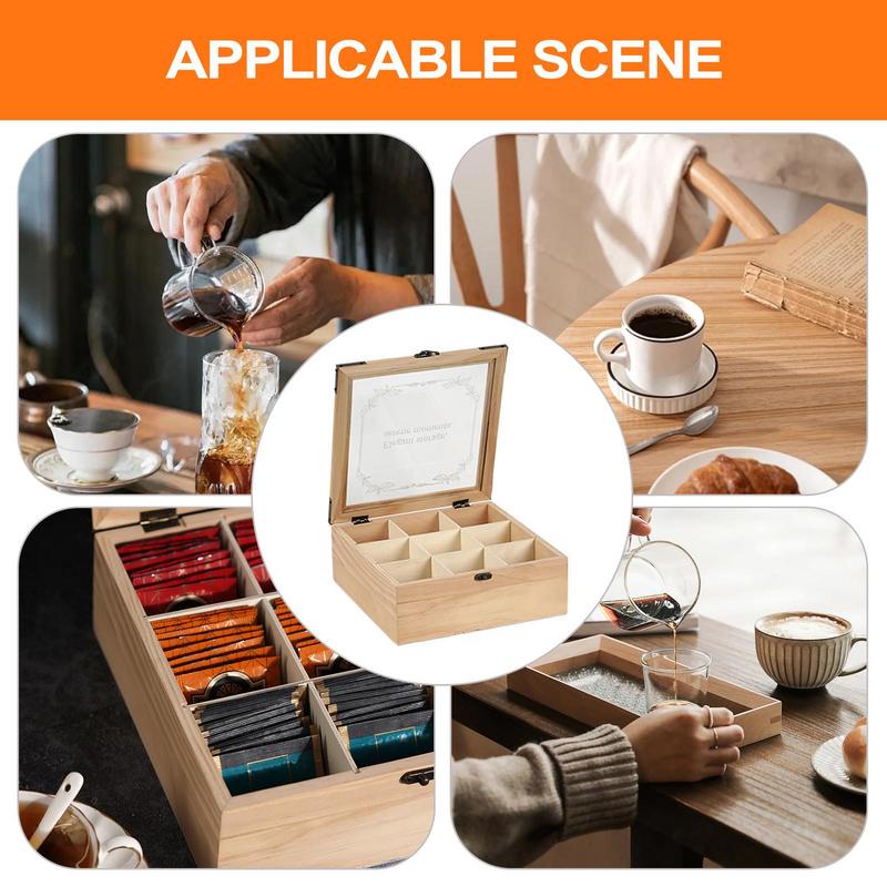 Tee-Organizer Aufbewahrungsbox Teebeutelhalter 9 Fächer Dekorative Teekannenhalter Behälter Teebox Station Auslage Teebox