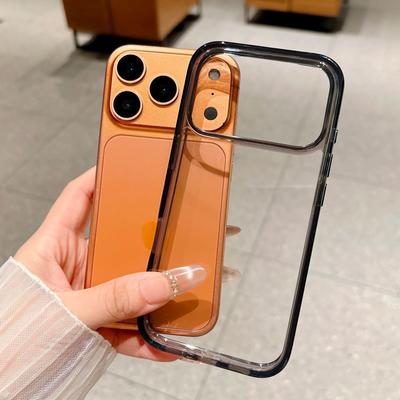 HD Transparent Acrylic Hard Phone Case For iPhone 17 16 15 14 13 Pro Max With Metal Button Armor Shockproof Bumper Cover