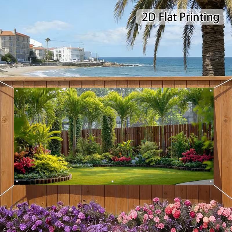 2D Exotic Tropical Garden Floral Landscape Garage Decor Background