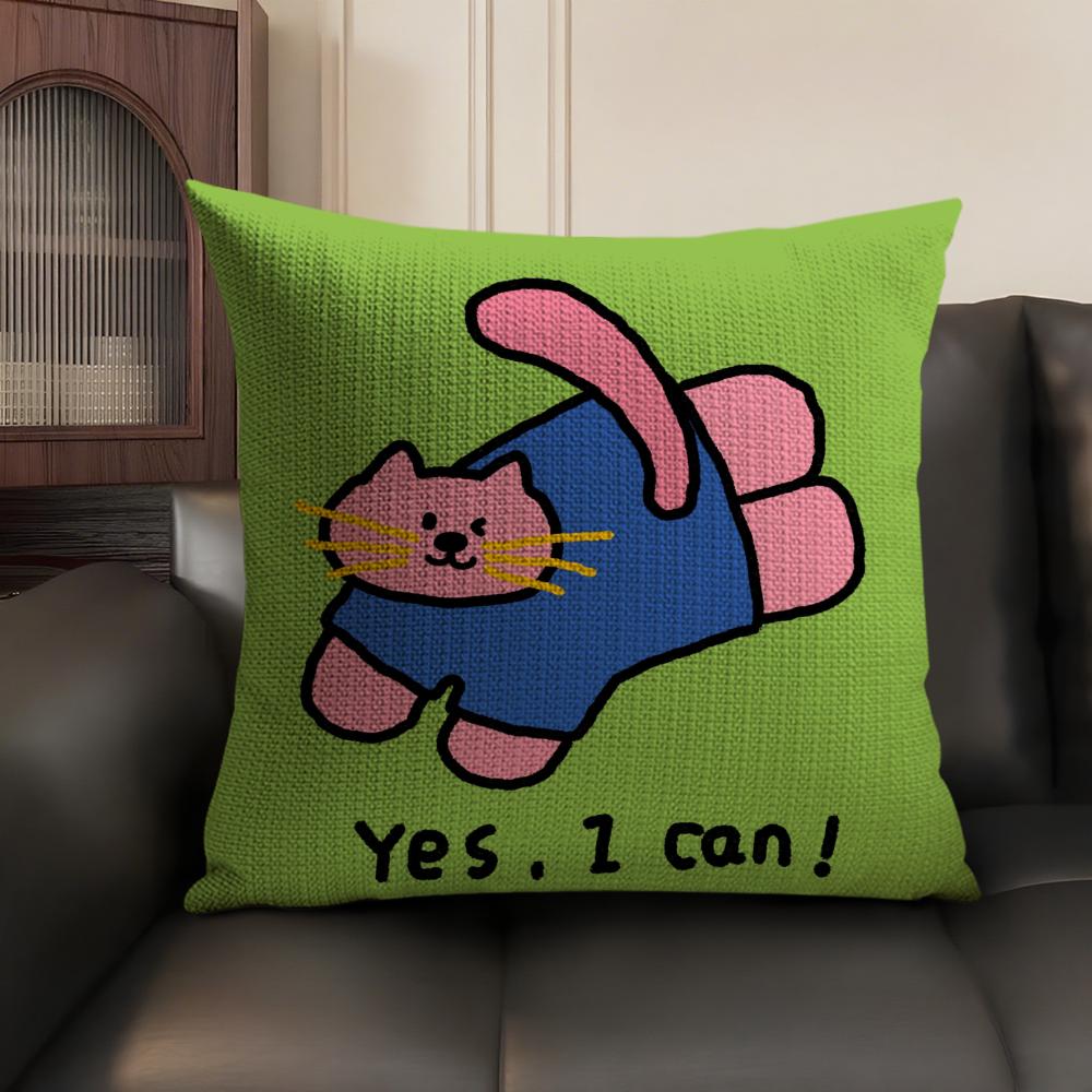 Happy Dog Cushion Cover Natural Linen Organic Fabric DoubleSided Printing Sofa Home Decor Breathable Environmentally Friendly