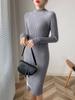 Women Mock Neck Solid Slim Sweater Dress Long Sleeve Knit Sexy Bodycon Dress Basic Casual Dress for Women Autumn Winter