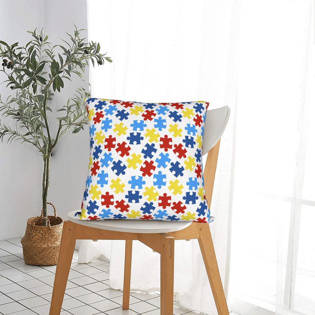 Pillow Case Simple White Autism Awareness Puzzle Print Pillow Cover For Sofa Car Home Decor Cute Funny Pillowcases