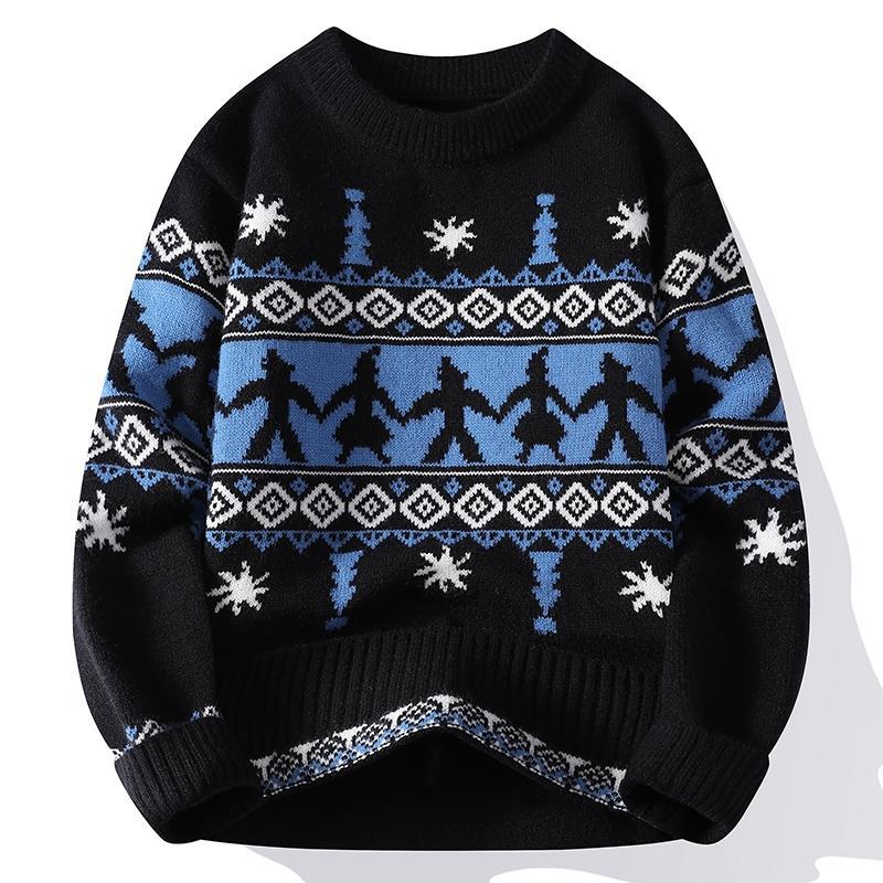 Knit Sweaters for Men Crewneck Loose Fit Lightweight Sweater Men's Casual Twist Textured Patterned Cable Knitted Pullover Sweaters for Christmas