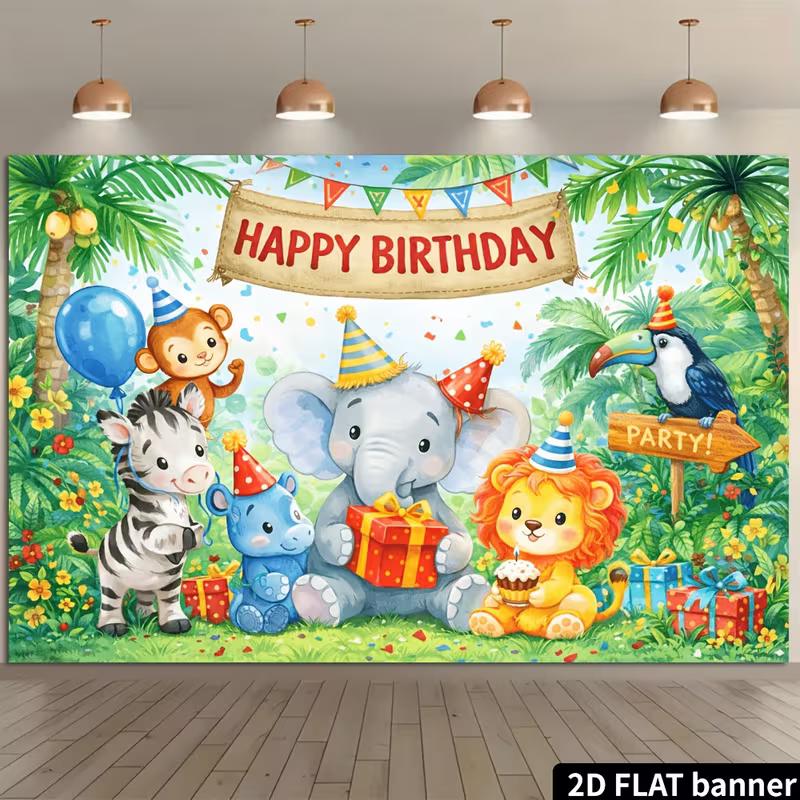 2D Tropischer Regenwald Niedliches Tier Kindergeburtstag Fotografie Kulisse Banner