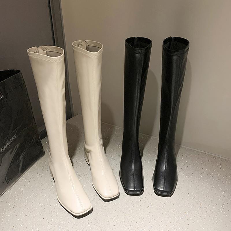 Sub-high boots knee but  versatile square head thin boots long boots female knight boots thick heel velvet