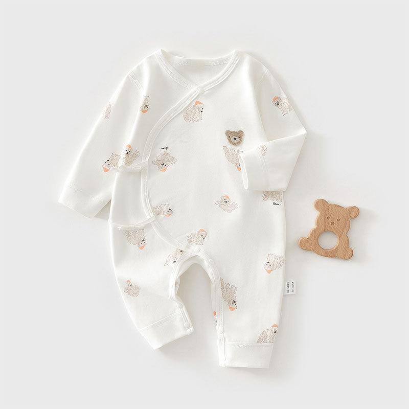 Newborn Baby Kimono Romper, Cotton Seamless Infant One Piece Outfit, Long Sleeve Butterfly Style Crawling Pajamas for Spring Autumn