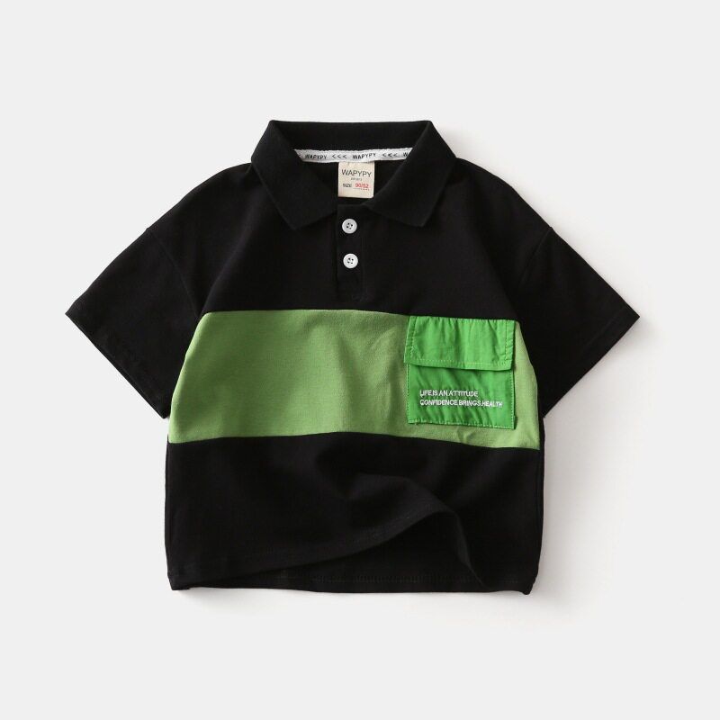 Children's Short-Sleeved T-Shirt, Summer Kidsren's Clothing, Boys' Polo Shirt, Color-Blocked Top, Baby Boy's Letter Casual Lapel Shirt