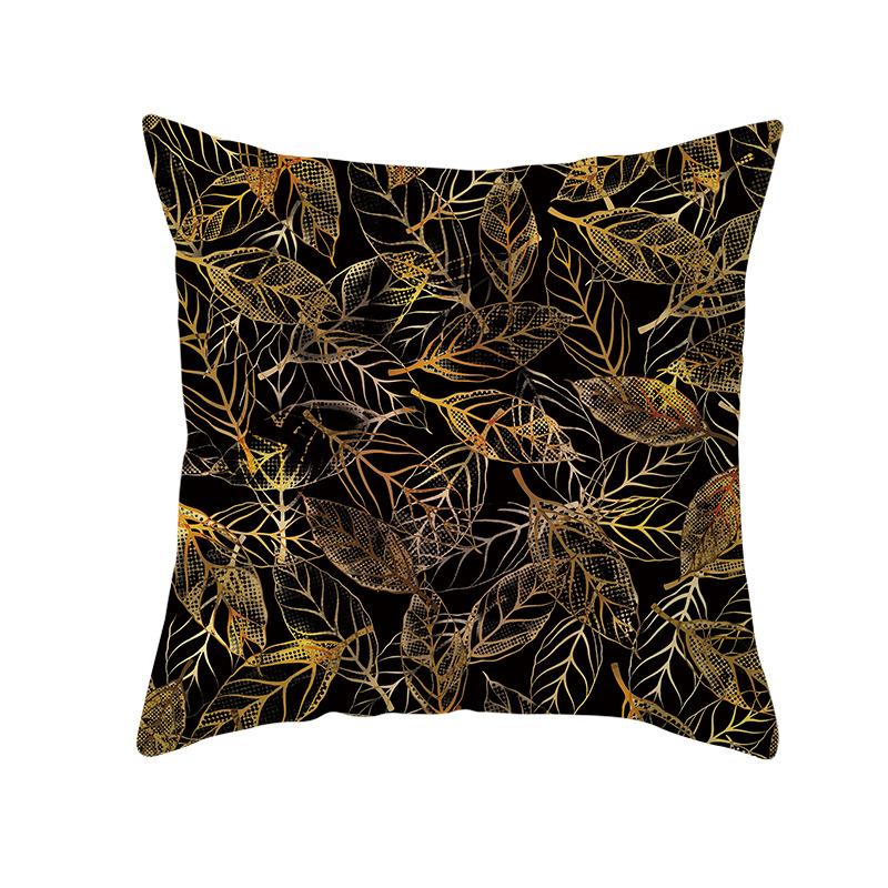 Home Furnishings Black Gold Leaf Print Cushion Cover Office Cushion Cover Waist Pillow Cover