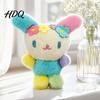 Decorative Bag Charm for Girls Cute Fluffy Rabbit Keychain Plush Card Holder Pendant with Animal Doll Flower Embroidery Kawaii Keys Backpack