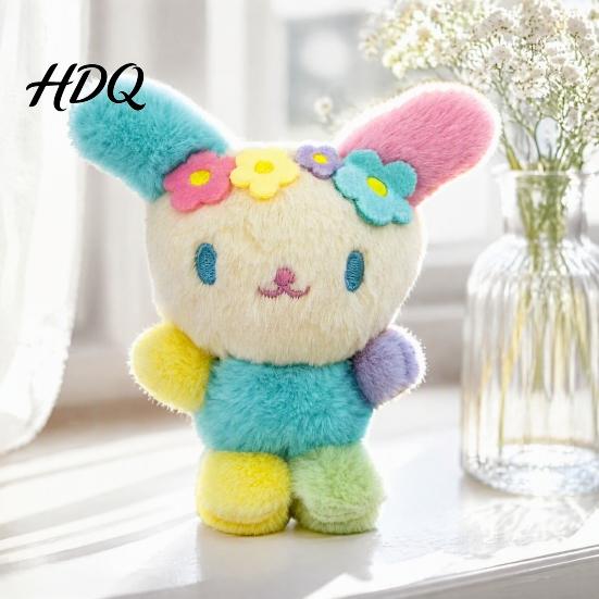 Decorative Bag Charm for Girls Cute Fluffy Rabbit Keychain Plush Card Holder Pendant with Animal Doll Flower Embroidery Kawaii Keys Backpack