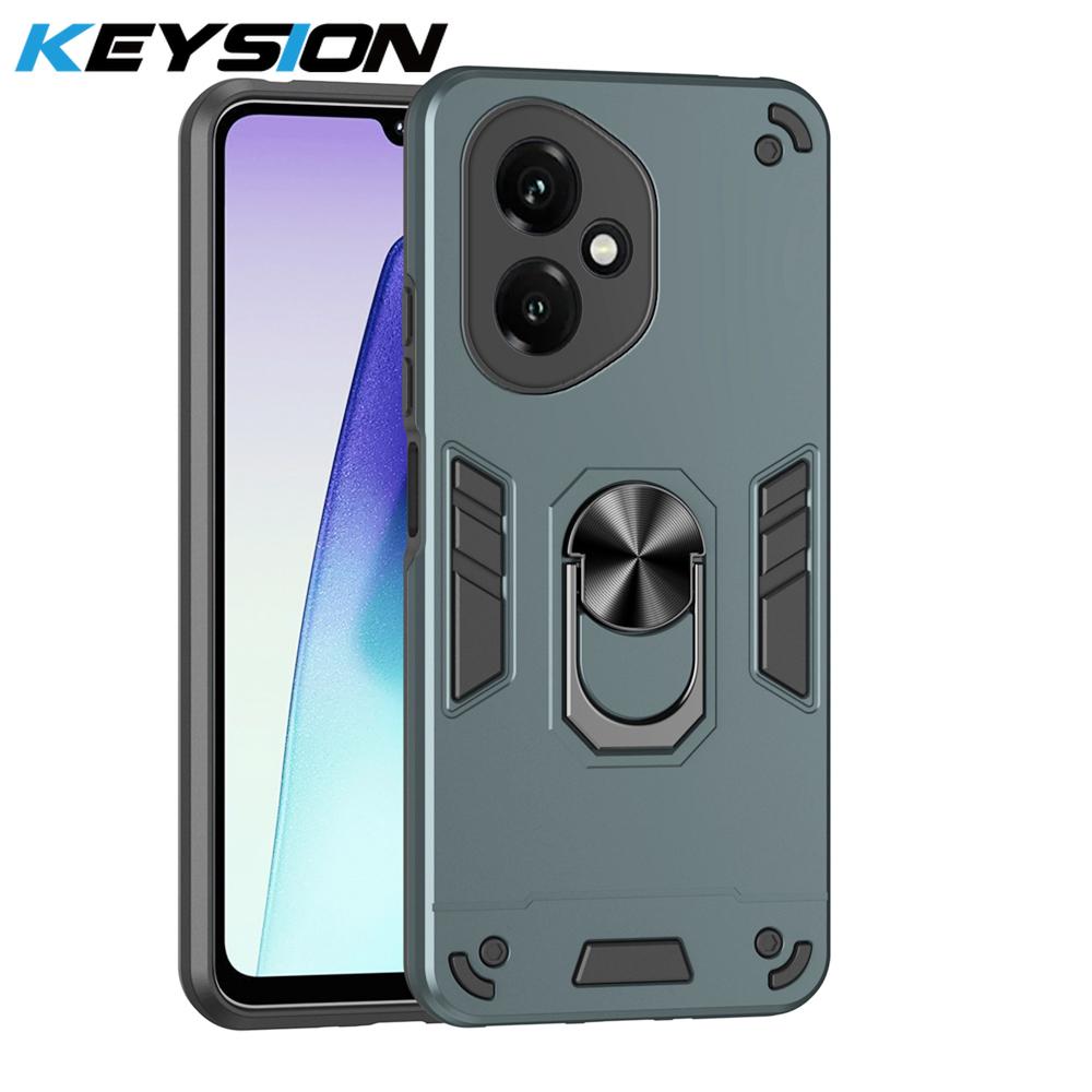 KEYSION Shockproof Armor Case for HONOR 400 Pro 5G Soft Silicone+PC Metal Ring Stand Phone Back Cover for Huawei Honor 400 5G