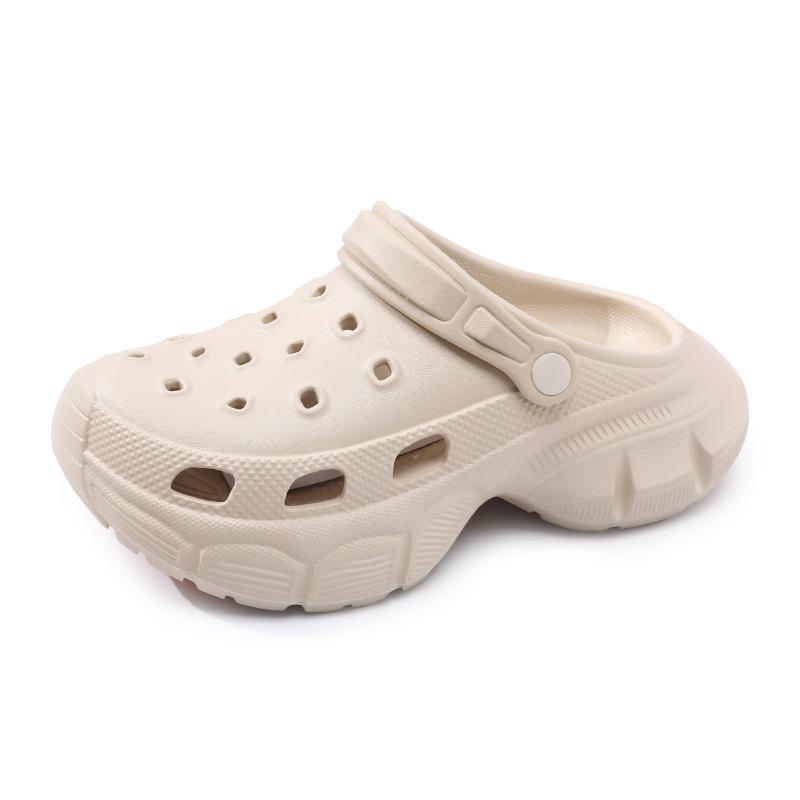 Hole Shoes Women's Wear Thick-soled Bag Head Half Slippers Non-slip Soft-soled Fashionable Two Wear Cool Slippers Heightening Bubble Shoes