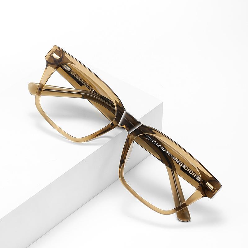 TR90 Trendy Anti Blue Light Reading Glasses Transparent Brown Square Presbyopic Eyewear For Men Computer Use