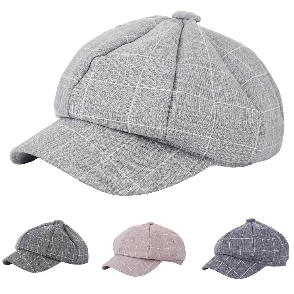 Vcenty Fashion Casual Women Men Unisex Beret Hat Plaid Printed Comfortable Baseball Cap Topee Sunhat