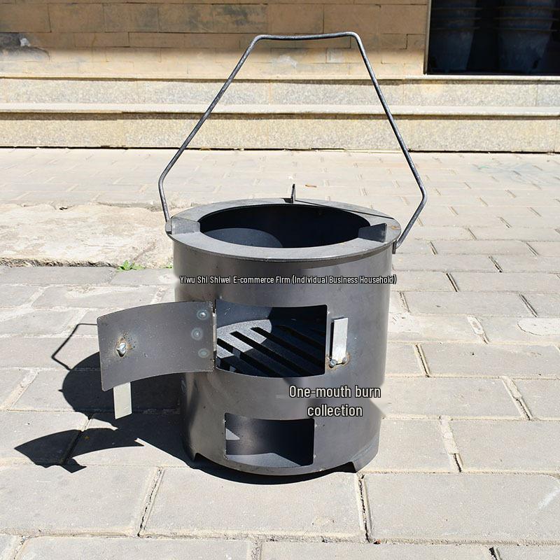 Round Multifunctional Charcoal BBQ and Tea Stove - Wood Burning Heater for Picnics and Cooking.