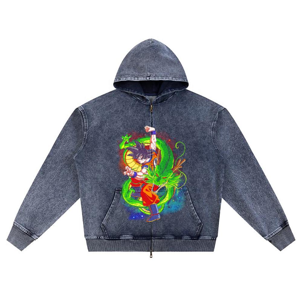 

DTG print Knitted Denim Zip-Up Hoodie Copy of GOKU, SHENLONG Brother Print Zipper Hoodies XL темно-синий