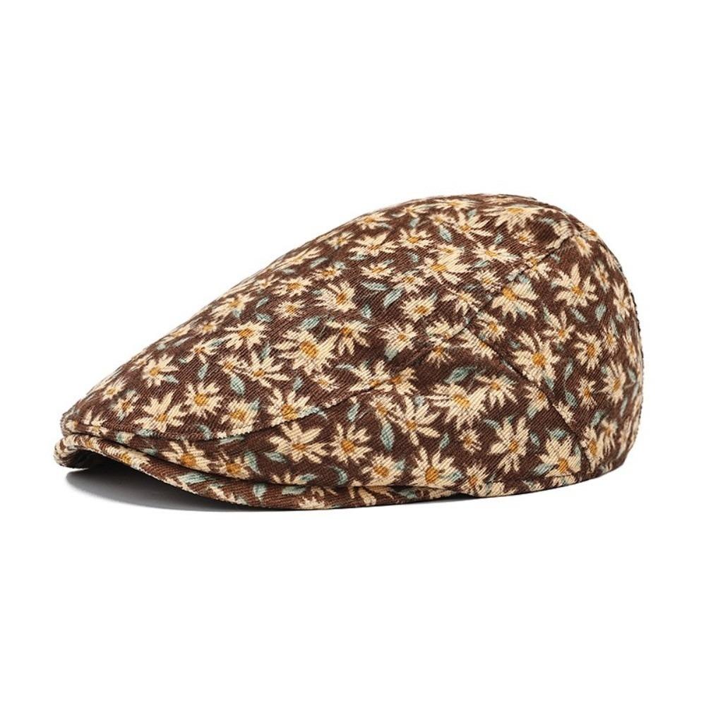 

Stylish Retro Floral Beret Hat Fishing Casual Outdoor Artist Painter Hat Autumn Winter Adjustable Ivy Flat Cap Men Women