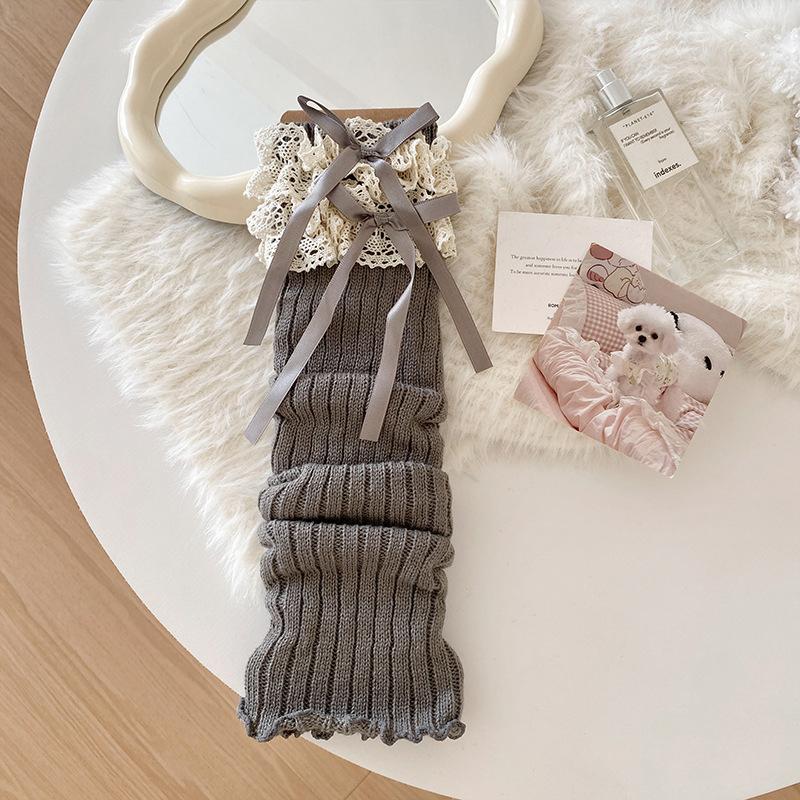 Lace-Trimmed Bow-Tie Knee-High Socks Fashionable Jk Socks Versatile And Slimming Slouch Socks