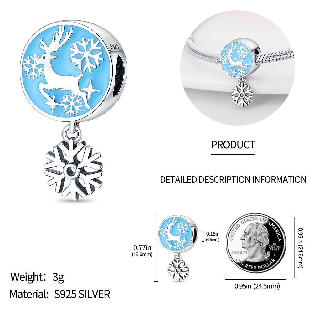 Original Charms Kupferbeschichtet Weihnachten Rund Schnee Rentier Perlen Passend für Armband Damen Schmuckherstellung DIY Geschenk