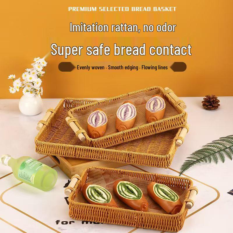 Woven Rattan Snack & Fruit Basket Tray for Living Room or Picnic Display