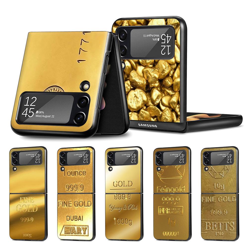 Fine Gold Pattern Printing Case for Samsung Galaxy Z Flip4 Flip3 5G PC Hard Cell Phone Shell Z Flip 4 3 Black Coque Zflip4
