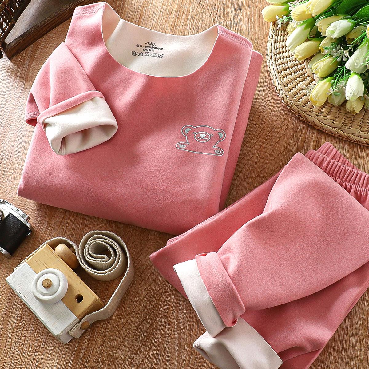 

Детский комплект нижнего белья Теплый детский комплект нижнего белья для девочек De Rong Beastless для мальчиков Детская осенняя одежда Осенние брюки Детская одежда 90 розовый