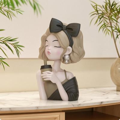 Girl Bust Figurine Tabletop Milk Beverage Figure Statue Cute Resin Character for