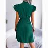 Spring Summer A Line Casual Dresses Women Lace Up Waist Pleated Office Lady Dress Elegant Ruffled Solid Loose Dress Female Clothing 24114