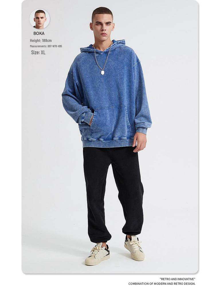 2024 Autumn/Winter Vintage Minimalist Heavyweight Washed Waxed Terry Hoodie (420gsm)