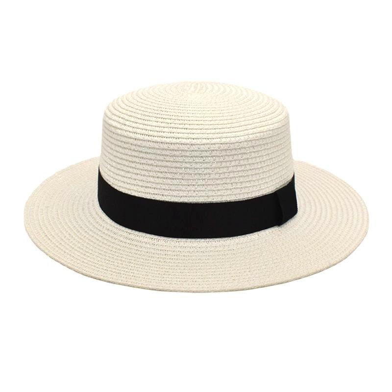 Summer Sun Protection Beach Flat-Brimmed Straw Hat Straw Woven Sunshade Hat Beach Wide-Brimmed Hat
