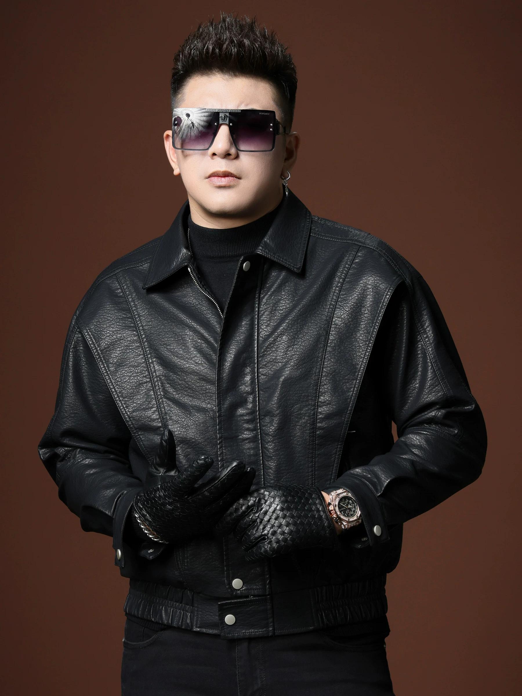

European Trendy Brand Motorcycle Leather Jacket for Men, 2025 Autumn and Winter New Fashion Lapel Coat Men s Leather Jacket XL чёрный