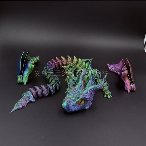 3D Printed Articulated Large Horned Flying Dragon Action Figure Ornament Toy Gift