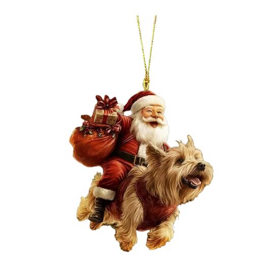 Santa Claus Dog Christmas Ornaments Funny Santa Claus Riding Puppy Ornaments 2D