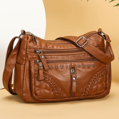 Weiche Ledertexturierte Mehrschichtige Umhängetasche Schlicht Elegant, Modisch Lässig und Leichte Mama-Tasche