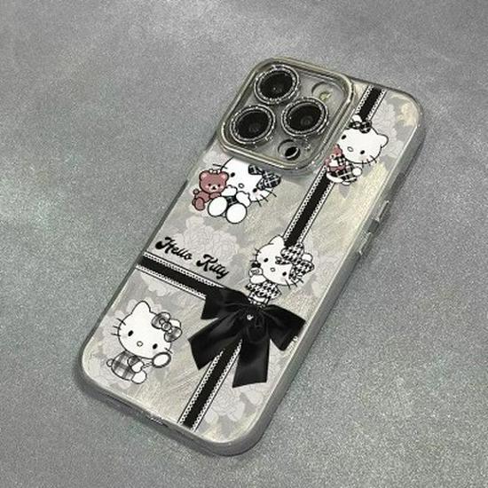 Bowknot KT Cat Fine Hole Gauze Case for Apple iPhone 17 Pro Max/16 - Dirt-Resistant, Cartoon Design for 11, 13, 14 Pro, 15