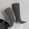 Temperament gray slim boots women's pointed toe thin heel simple pile straight boots
