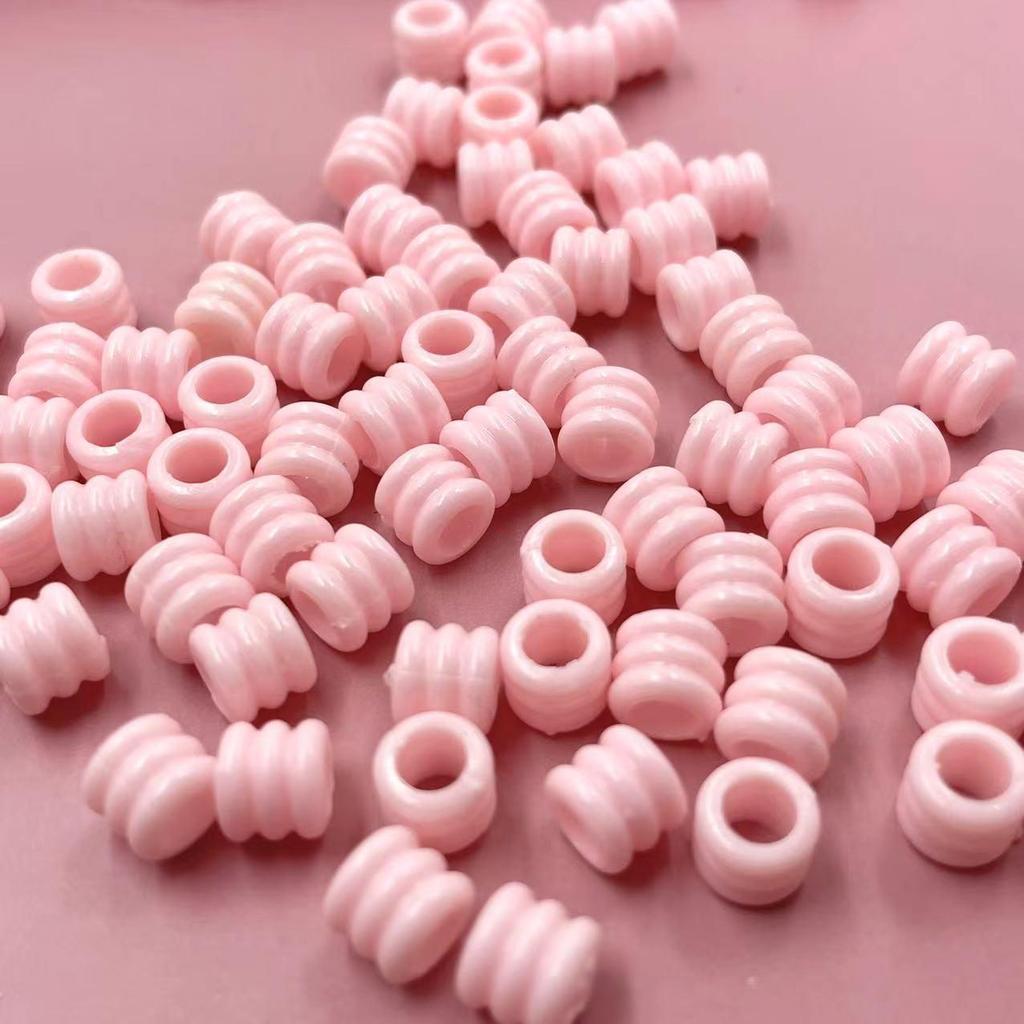 Pink/Mixed Color Spiral Bead Hair Ties with Large Hole Barrel Beads - Elastic DIY Headwear Ornaments