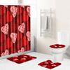Valentine'S Day Toilet Shower Curtain Four-Piece Printed Floor Mat Set Bathroom Floor Mat Bedroom Absorbent Door Mat Carpet