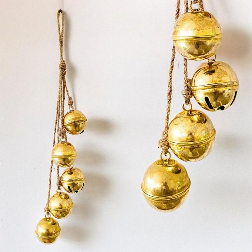 Brass Shining Jingle Bell Cluster Set of 5 Bells Handmade Metal Harmony Hanging Cow Bells Hanging Bells Lucky Christmas Tree Decoration