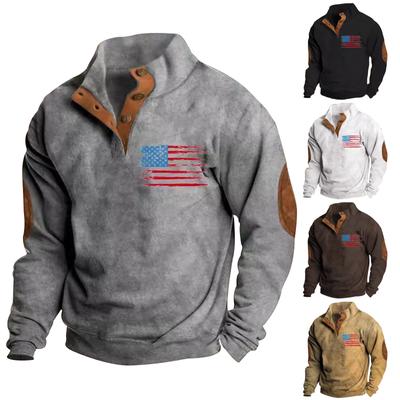 Herrknäppt sweatshirt med europeisk och amerikansk höst/vintertryckt långärmad sweatshirt