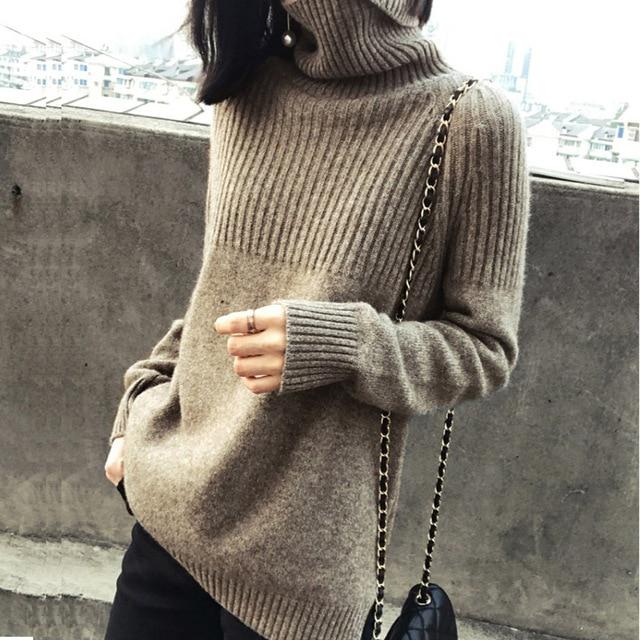 thumbnail image 2 of Made By Olivia Women's Mock Neck Long Sleeve Turtleneck Slim Fit Sweater Top Off White L 2 of 13