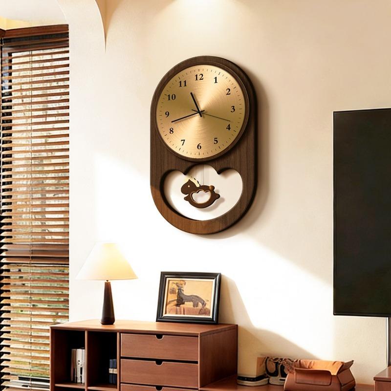 Living Room Wall Clocks Light Luxury Wooden Wall Watch Simple Silence Swing Clocks Entrance Modern Decoration Accessories