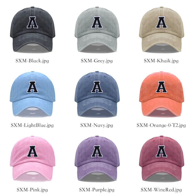 Bicolor Color Letter A-Z Embroidery Washed Cotton Baseball Cap for Men Women Unisex Dad Hat Sun Hat Outdoor Sports Dropshippinp