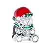 Fun Adorable Stuffed Animal Green Scarf and Red Hat Christmas Teddy Bear Charm Bead for Women and Sterling Silver Fits European "Holiday Teens. .925