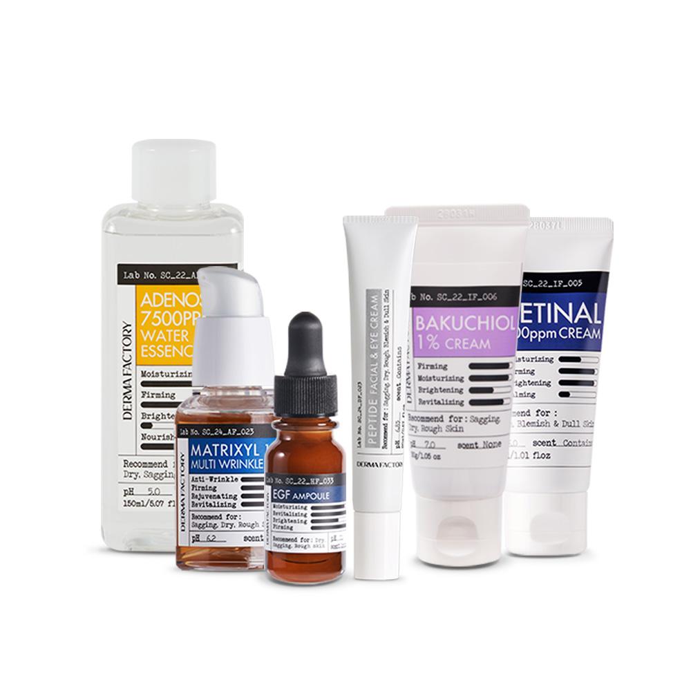 Dermafactory Wrinkle & Firming Care 6-Piece Set – Adenosine, Matrixyl, EGF, Peptide, Bakuchiol, Retinal - Firming & Anti-Ageing, Korean