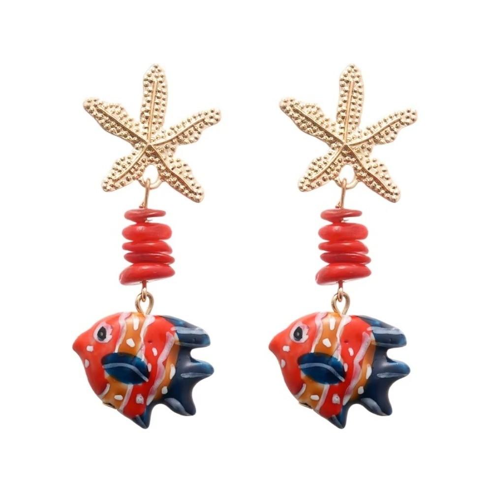 Beaded Starfish Stud Earrings Glass Animal Dangles Trendy Summer Jewelry Gifts  for Women