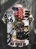 Printed Design - Not Textured] 2026 Summer New Arrival Men's Plus Size Shirt, Men's Casual Short Sleeve Beach Shirt, Route 66 Vintage Poster with